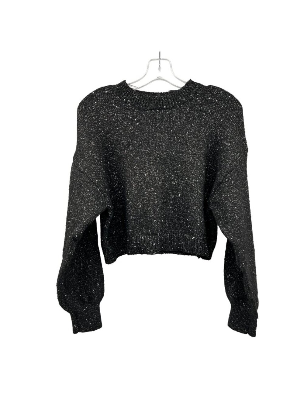 Madden NYC Womens Cropped Sweater Black/Silver Long Sleeve Size Medium